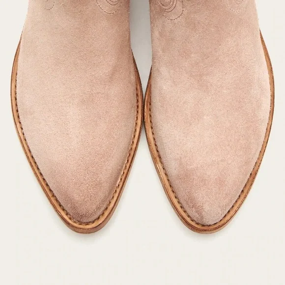 $369 Frye Billy Blush Pink Suede Leather Zip Up Short Festival Cowboy Ankle Boot - Picture 4 of 15